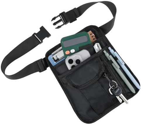 Quilax Server Pouch on Waist, Waitress Apron with Pockets, Waitress Apron with Adjustable Belt, Multiple Pockets, Server's Aprons for Restaurant, Hotel, Bar (Black)