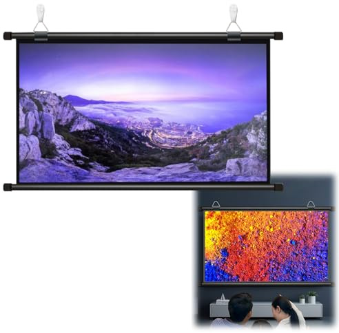 xinzyxx Écran Videoprojecteur, Montage Mural Et Plafond Anti-Plis Toile De Vidéoprojecteur, La Position du Crochet Peut Être Ajustée Librement, L'écran De Cinéma Écran De Projection Manuel(16:9,50)