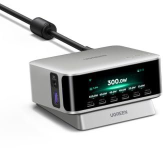 UGREEN 300W 8-Port USB C GaN Charging Station, Fast Laptop Charger | Smart TFT Display Desktop Charger with PD 140W & DC 240W for MacBook Pro/Air, iPhone 17 Pro/Air/17/16, Galaxy Series, etc