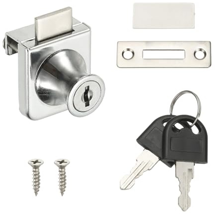 sourcing map Glass Cabinet Showcase Door Lock, 1 Pcs No Drill Showcase Lock Stainless Steel Single Glass Door Locker with Screw for 5-8mm Thicken Display Cabinet, Key Different