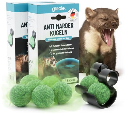 greate 8X Bolas aromáticas ahuyentadoras de martas Incl. Soporte - Protección inmediata y Duradera contra martas en el Coche Repelente Ratas Coche, Repelente para Gatos