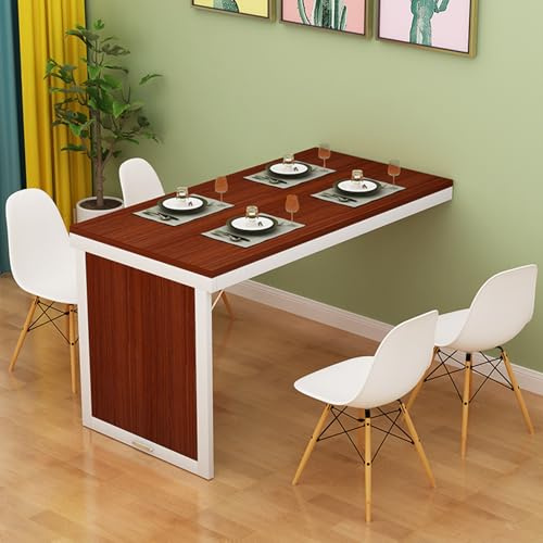 Unsichtbares Teleskop-Klapp-Wandregal aus Holz, Wandtisch für Küche, kleiner wandelbarer Esstisch für Zuhause, Wohnzimmer, Balkon (Teak + weißer Rahmen, 80 cm)