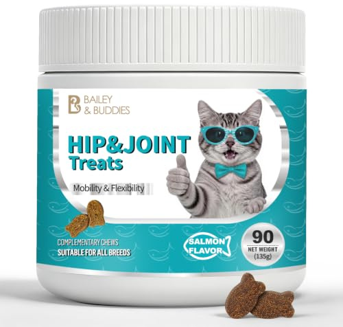 Bailey & Buddies Hip and Joint Supplement for Cats, 90 Soft Chews with Glucosamine, Chondroitin, MSM and Green-Lipped Mussel, Joint Support for Senior Cats and All Breeds - Salmon Flavor