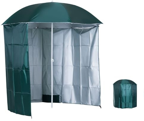 MACAGGTNTU Ombrellone da Spiaggia con Tendina Laterale 2.2x2.2m Ombrello da Giardino Portabile Ombrellone da Pesca Esterno, Protezione UV(Green)