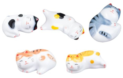 HIAKDOFT 5 Pièces Repose Baguettes Céramique Chat Porte Couverts Élégant Décor Maison Antidérapant pour Baguettes Fourchettes Couteaux