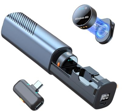 Mini Wireless Lavalier Mikrofon mit Rauschunterdrückung, Plug-Play Magnetisches Revers Clip-On Mic für iPhone 15/16 Android Kamera Vlogging Live Streaming, Reverb-Modus, digitale Power-Anzeige