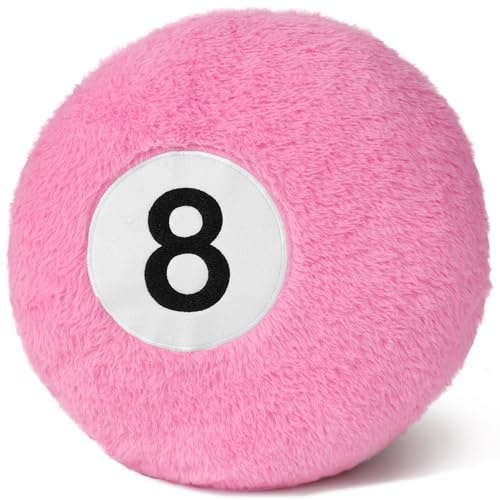 Dripykiaa Pink 8 Ball Throw Pillow, 14 Pink 8 Ball Round Plush Decorative Throw Pillow, Soft Aesthetic Cushion for Bedroom & Living Room, Trendy Pink Room Decor for Women & Teens