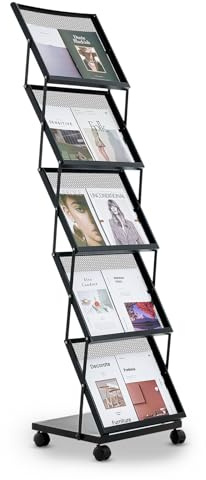 VEVOR Espositore da Terra per Brochure, Espositore per Brochure Riviste 5 Ripiani con Ruote, Supporto Portariviste da Pavimento Portacataloghi, Supporto per Volantini Riviste 5 Scomparti, Ufficio