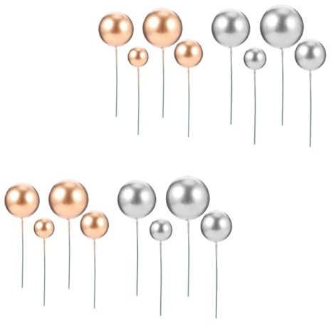 jojofuny 40piezas Decoraciones para Pasteles Adornos Forma de Bola Plata para Cumpleaños Postres y Accesorios para Fotos
