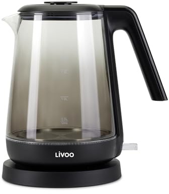 Livoo - Bollitore in vetro DOD216N 1.7L - 1850W - 2200W, vetro borosilicato, retroilluminazione interna