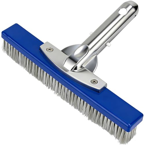 Poolbürste 10 Zoll (25,4 cm) mit Stahl- & Nylonborsten, Pool Bürste mit Aluminiumrücken & EZ Clip Anschluss für Poolstange, robuste Pool Reinigungsbürste für Poolboden, Poolwände &Algen in Einbaupools
