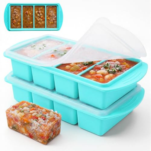 2 Pack Silicone Freezer Tray with Lid, 1 Cup/250 mL Silicone Freezer Moulds, Food Storage Containers for Meal Prep, Oven-Safe Moulds, Freeze 4x250mL/1000ml Portions – 2 Pack