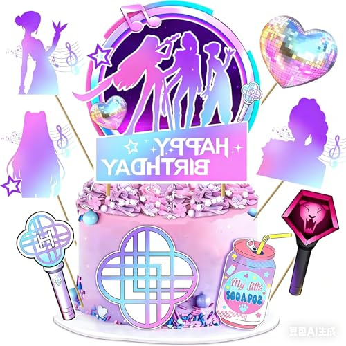 9 PCS Décoration de gâteau K-pop pour fille, Hunters Demon Décoration de gâteau d'anniversaire d'enfant, Pour décorer des cupcakes anniversaire d'enfant, décorations de dessin animé de Happy Birthday