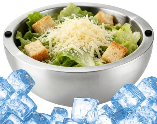 Bol rond en acier inoxydable de qualité alimentaire, plat de service de fête, récipient à double paroi, bol à salade isotherme, serveur chaud et froid, accessoire de table de cuisine pour guacamole