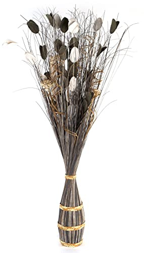 Kobolo Deko Bündel, weiß-grau, 100 cm, künstliches Gräserbündel, Trockenblumen-Deko, getrockneter Blumenstrauß, Dekopflanze aus Naturfasern für den Innenbereich