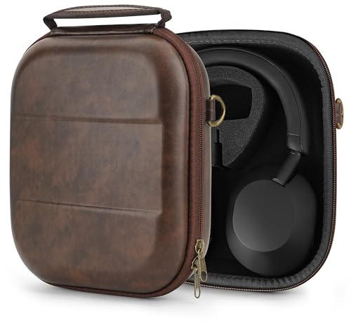 Geekria Shield Headphones Case Compatible with Sony WH-1000XM5, Bose QC Ultra II, Skullcandy Crusher ANC 2 and More, Replacement Hard Shell Travel Carrying Bag with Cable Storage (Brown)