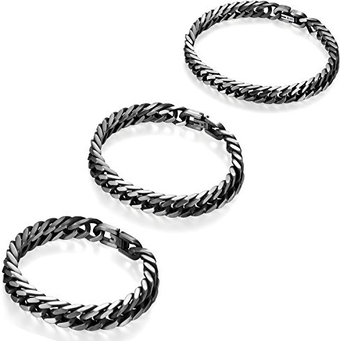 JewelryWe Schmuck Herren Armband Edelstahl Panzerkette Armband schwer Glieder Link Kettenarmband 21CM Armkette Armreif, 5 Farben wählbar