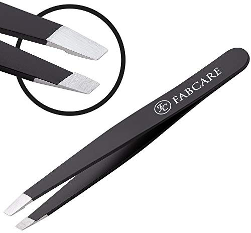 FABCARE Pinzas de depilar para Cejas con Funda incluida, diseño Diagonal, Punta Mejorada, Acabado Antideslizante, Herramienta Profesional para depilación precisa y Cuidado Personal.