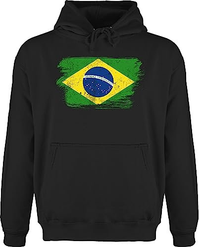 Hoodie Herren Pullover Männer - Fußball EM WM - Brasilien Vintage - 5XL - Schwarz - fussball kleidung länder brazil hoody country brasil pulli handball brazilian europameisterschaft brasilianisch