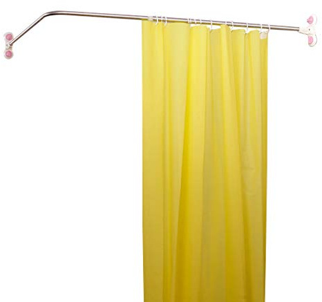 Hershii Ecke Duschvorhangstange Verstellbare L-förmige Badezimmer Gardinenstange Einstellbare Gebogene Stange Teleskopstäbe Badewanne Bad Stange Winkel Kein Bohren Saugnapf Montiert, 102x118~180cm
