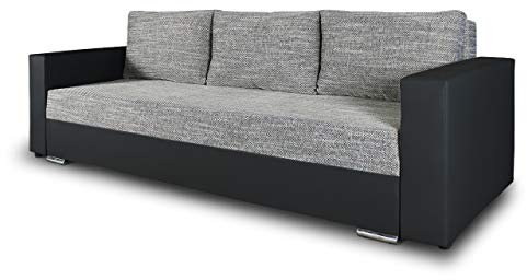 Schlafsofa Bird - Sofa mit Schlaffunktion und Bettkasten, Klappsofa, Schlafcouch mit Chromfüße, Couch, Couchgarnitur, Sofagarnitur (Schwarz + Grau (Dolaro 08 + Berlin 01))