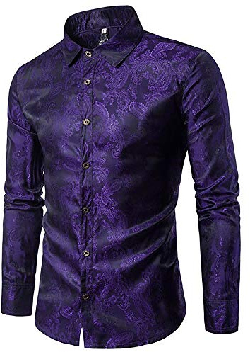 Allthemen Uomo Camicia Manica Lunga Shirt con Stampa Floreale | Con Bottoni,Estivo Leggero Traspirante,Vestibilità Aderente,Top In Jacquard,Casual Spiaggia,Colletto Risvoltato,Serata Festa