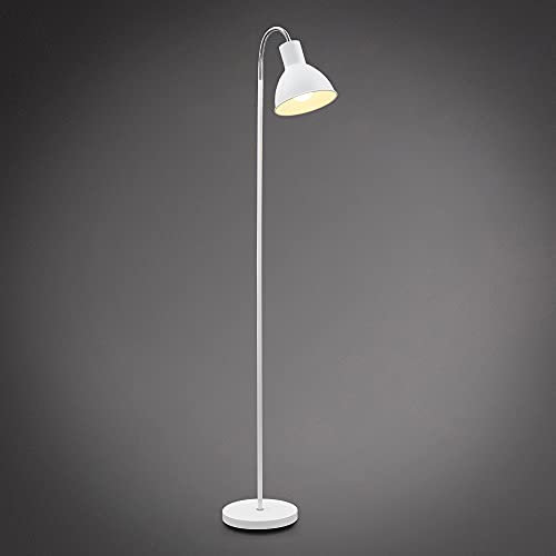 B.K.Licht Lampada da terra salotto, Piantana Lampada da Terra, orientabile, altezza 145cm, adatta per 1 lampadina E27, interruttore a pedale, Lampade da terra, Lampadario Soggiorno da Terra, bianca