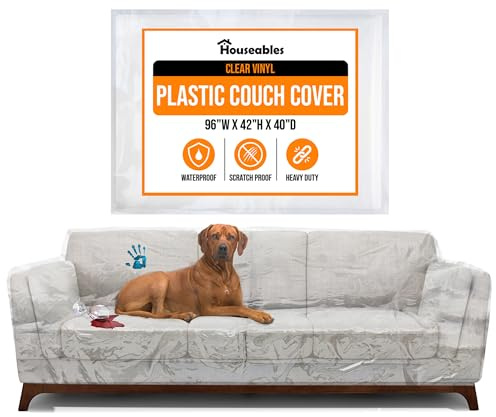 Houseables Plastic Couch Cover, Plastic Couch Covers for Pets, Sofa Protector, Clear Vinyl Slipcover, Furniture Protectors For Cats, Dogs, Storage, Waterproof, Pet Pee Urine Proof, Scratch, Heavy Duty