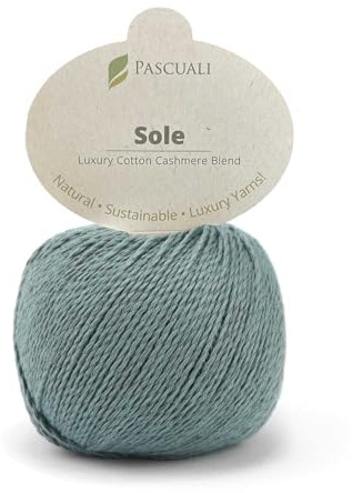 Pascuali Sole | Strickwolle aus 90% Baumwolle (Pima), 10% Kaschmirwolle, zum Stricken und Häkeln, Farbe:Salbei 47