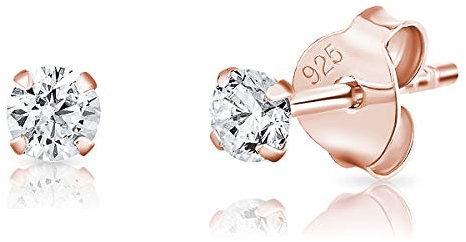 Pendientes Mujer Plata de Ley 925 Chapados Oro Rosa - Aretes Brillantes Con Circonitas - Diamante Dorados