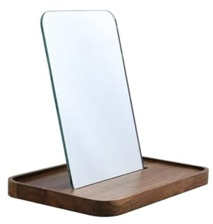 Spirella Badezimmerspiegel Design Alesia-tragbarer Schminkspiegel fürs Badezimmer mit Ablage-Spiegel aus Akazienholz für den Waschtisch, Glas, Brown, 12,8 x 17,4 x19 cm