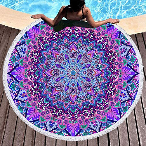 ANGANGAN Runde Strandtuch Indisches Mandala Quaste Strandtücher Yogamatte Picknickdecke Tischdecke Picknick Matten Schal Strand Freizeit Geschenk Durchmesser 150CM