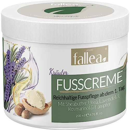 fallea Kräuter Sekunden Fusscreme, trockene Haut Fusscreme mit Urea, Regenerierende Fußcreme für trockene und raue Füße, Fußpflege vorbeugend gegen Hornhaut, 24h Feuchtigkeit, 200 ml