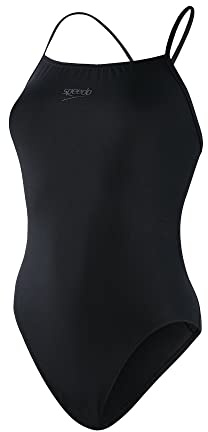 Speedo Women's Eco Endurance+ Thin Strap One Piece Swimsuit | Athletic Fit | Classic Design| Recycled Fabric | Chlorine Resistant | Extra Flexibility Swimwear, Black, 32