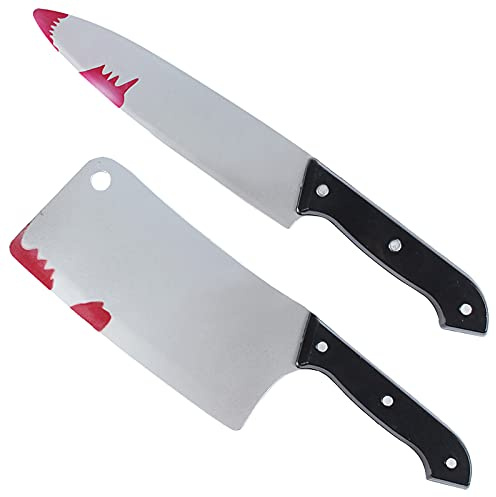 2 Stück Halloween Großes Blutiges Messer Halloween Blutiges Messer Prop Dekoration Gefälschte Klinge mit Blutflecken 30cm langes Blutiges Messer für Halloween Haunted House