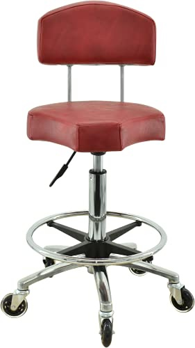 VAKON SALON - Ergonomischer Rollhocker mit Lehne und Fußring in Rot - Höhenverstellbar von 55-75 cm - Drehhocker Arbeitshocker Praxishocker