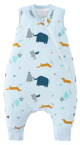 Duomiaomiao Saco de dormir con pies, saco de dormir con pies para todo el año, 100% algodón, saco de dormir con pies, 1,5 tog, saco de dormir con piernas para niños y niñas