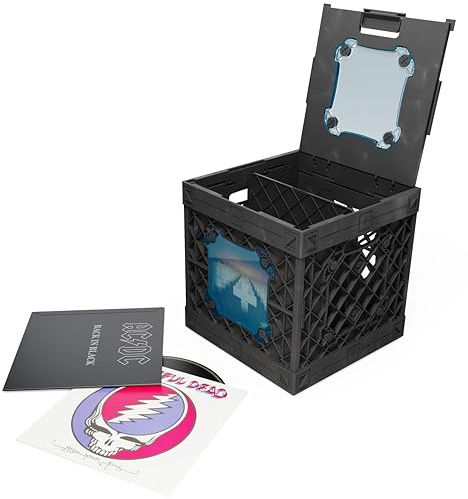 UbeCube CrateVinyl - Vinyl Record Storage Crate Modular Storage Cube for LP Albums with Divider and 2 Clear Panels (Black crate - Blue tint panels)