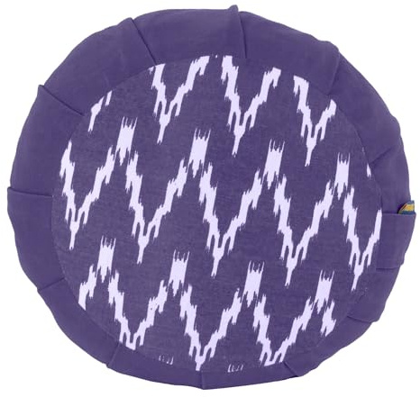 Yoga-Mad Pleated Round Zafu Meditation Cushion | 100% Cotton Cover, Buckwheat Filling | Eco Friendly Floor Seat | Removable Outer | 18cm x 35cm (dia), 2.5kg | Mindfulness Cushion