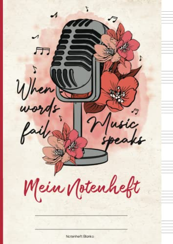 Notenheft Blanko: Schönes Notenlinienheft für 8 Systeme pro Seite mit größerer Lineatur zwischen den Zeilen ein Notenbuch A4 zum Aufschreiben von Noten und Musik das Geschenk für Musikerin