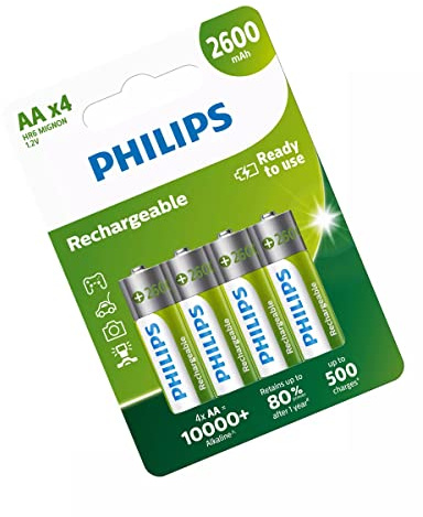 Baterías Recargables AA - Pack de 4 Pilas 2600 mAh PHILPS