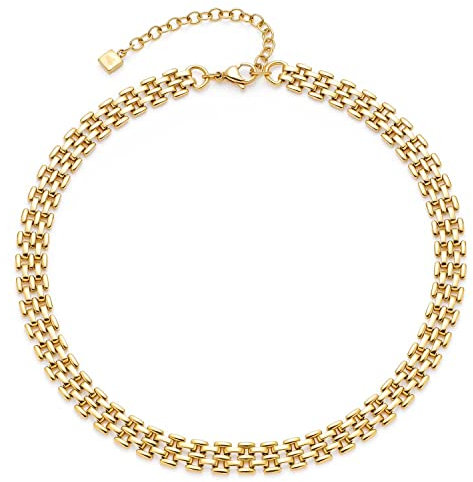 Leonardo Jewels Milanese Halskette, Kette aus Edelstahl, gold, Statement-Kette, 40-47 cm Länge, Brickwork-Collier, Damen Schmuck, 023052