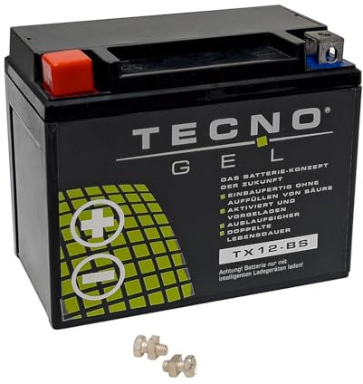 TECNO-GEL Motorrad-Batterie für YTX12-BS, 12V Gel-Batterie 12Ah (DIN 51012), 151x87x130 mm für ADLY APRIL IA BMW u.a.