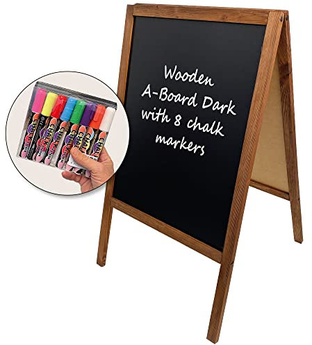 DisplayLager - Kundenstopper Kreidetafel, 60 x 100, Holz Gebeizt, inkl. 8 Bunte Kreidestifte