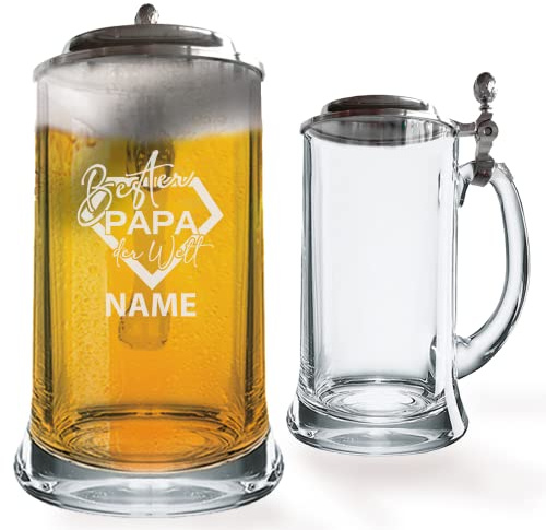 GRAVURMACHER® Bierkrug mit Zinndeckel und Gravur - Geburtstagsgeschenk zum Vatertag (Vatertag Motiv 11)