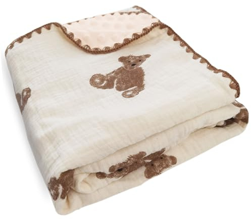 Gunnaicat Baby Blanket Double Layer Cotton Muslin Thick Quilt Neutral 40x40Inch Soft Throw Blanket Bear Pattern
