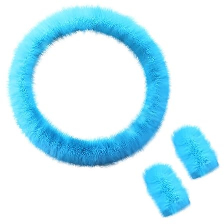 Lenkradhülle Glitzer Flauschiges Lenkradbezug-Set, 3-teilig, winterwarm, Lenkradbezug, Handbremsenbezug, Getriebeabdeckung, Universal-Plüsch, rutschfest, Innenzubehör, Lila Auto (Sky Blue, One Size)