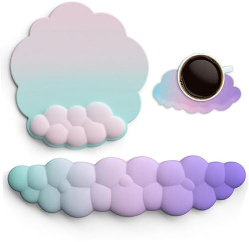 Cloud-handgelenkauflage,3-teilig,Ergonomische Cloud-tastatur-handgelenkauflage,Tastatur-handgelenkstütze Und Mauspad-set Mit Untersetzern,Rutschfestes Mauspad Mit Handgelenkauflage Für Einfaches