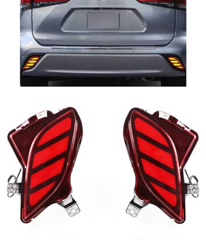 KITOCARTOP LED Rear Bumper Reflectors Tail Lights Fit for 2020-2023 Toyota Highlander Fog Lights with LED Brake/Driving/Sequential Turn Signal Light Fog Lamps Assembly