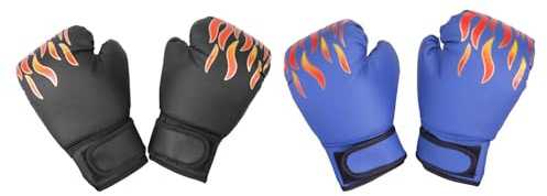 Colaxi Kids Boxing Gloves 2 Pair, PU Leather Training Sparring Gloves for Teens, Punching Bag and Kickboxing, Black and Blue